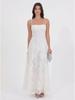European-American Style Burnt-Out Floral Camisole Dress, Fresh Moonlight White, Embossed Floral, Lace-Up French Fairy.