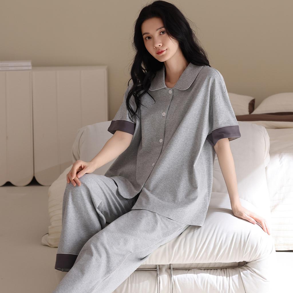Pure cotton pajamas women's 1011 new summer super soft lapel loose casual can be worn outside loungewear cotton set