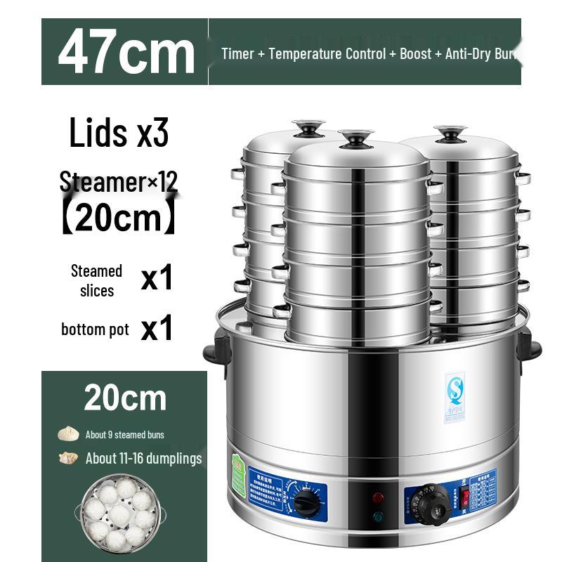 Commercial Three-Hole Steamer for Xiaolongbao, Dumplings, Buns, and Breakfast Shop Use