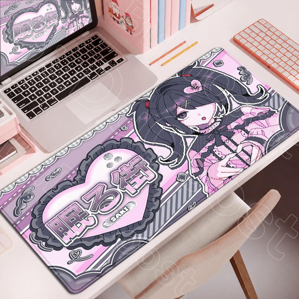 Large Rubber Gaming Rug Girls Kawaii Anime Girls 90x40 Mouse Pads Pink HD Printing Computer Keyboard Mats Washable Jirai Kei Rug