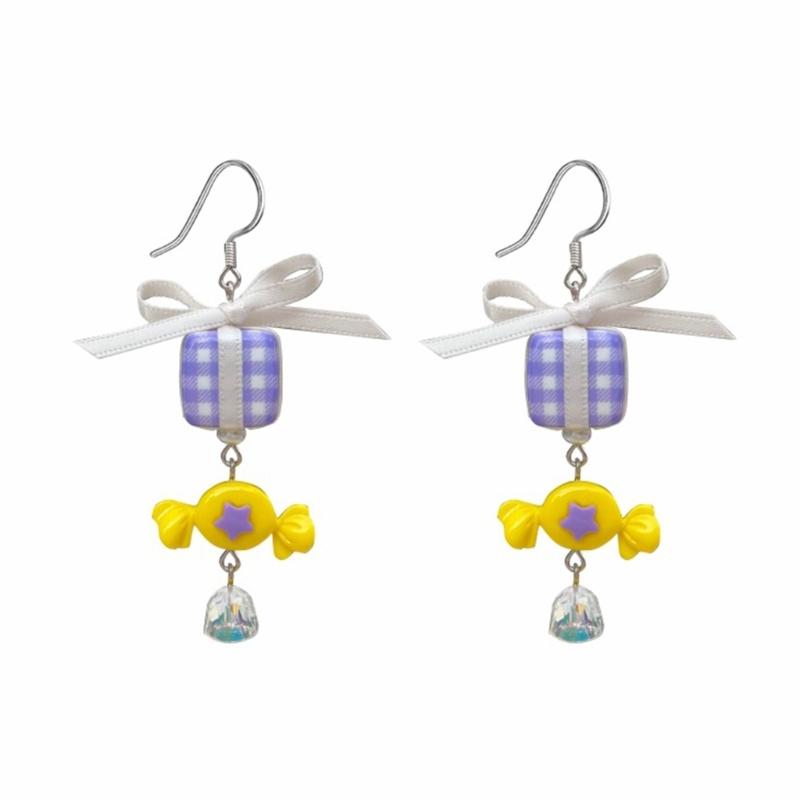 Candy Drop Dangle Earrings Resin Candy Drop Clip Earrings Cartoon Earring Gift for Women Christmas Valentine Jewelry