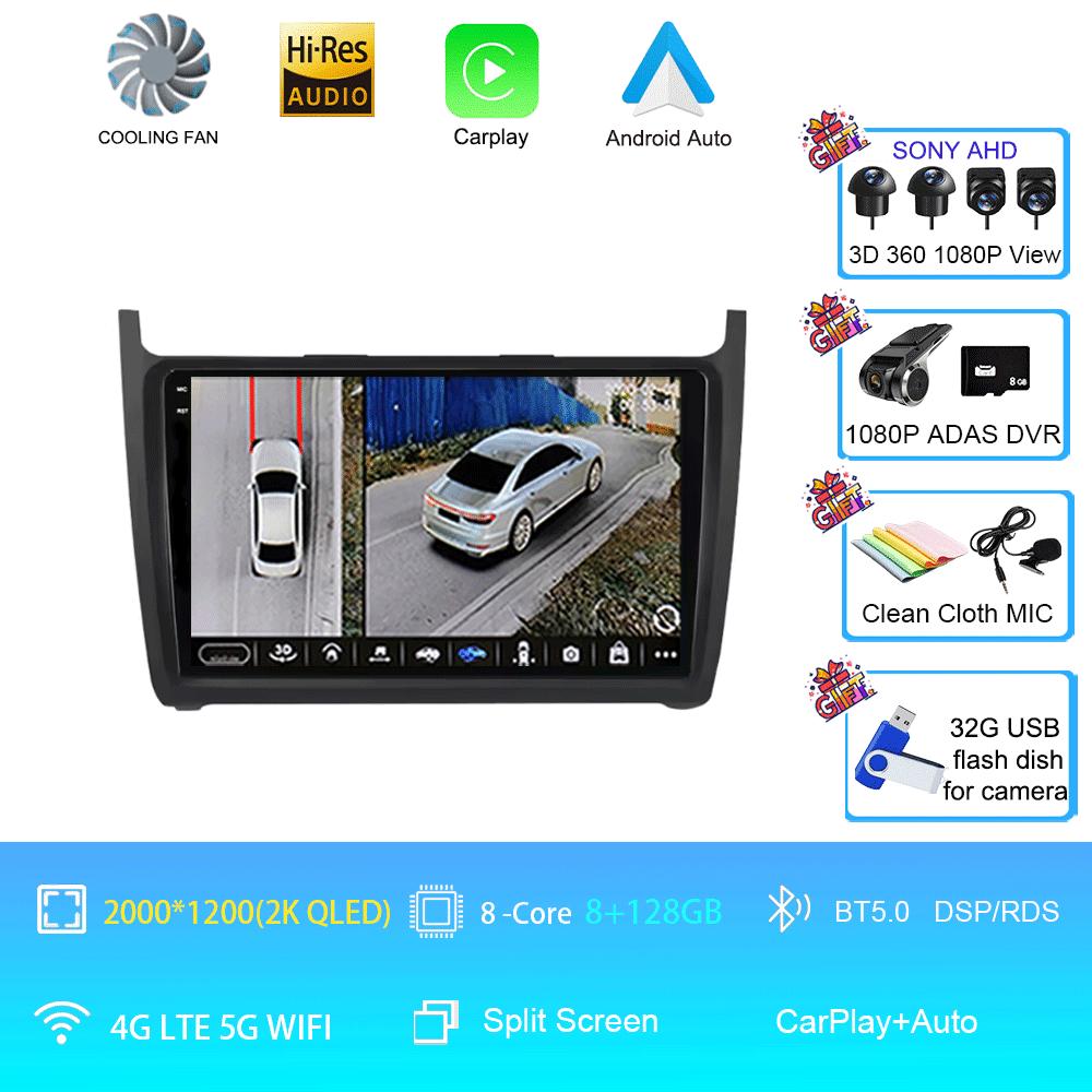 Car Radio 2Din Android 14 Stereo For Volkswagen VW Polo Sedan 2008 -2015 GPS Navigation Multimedia Mirror L-ink BT WIFI QLED DSP
