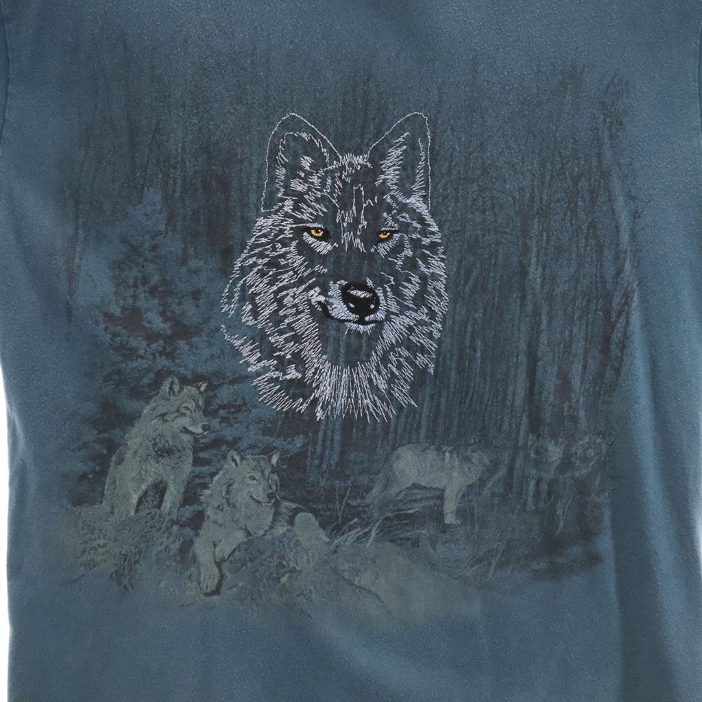 OLD 90s Wolf Short Sleeve T-shirt Charcoal Gray Animal Pattern Men's Used