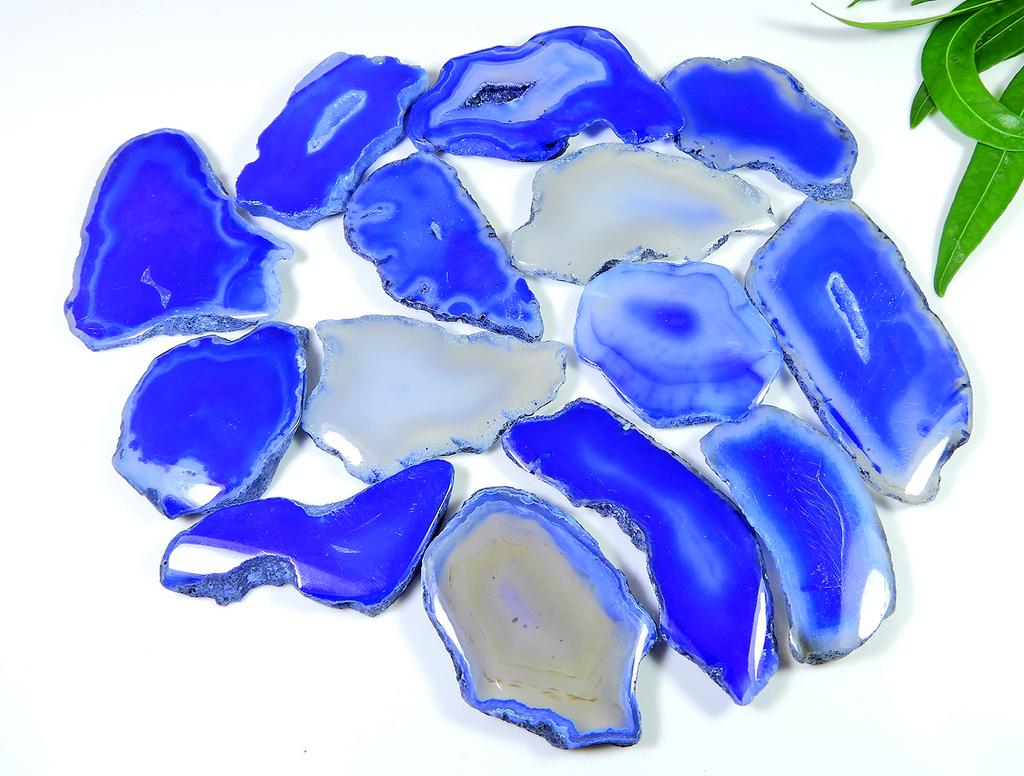 585Cts. Dyed Slice Druzy Agate Flat Back Loose Gemstone Cabochon Lot 14Pcs GN-11