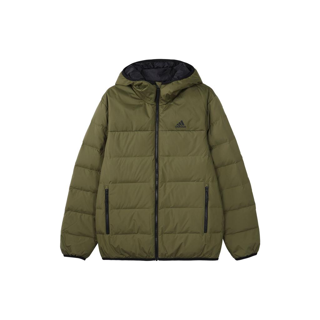 Adidas Logo Print Zip-Up Hooded Down Jacket Unisex Outerwear Green HZ2593