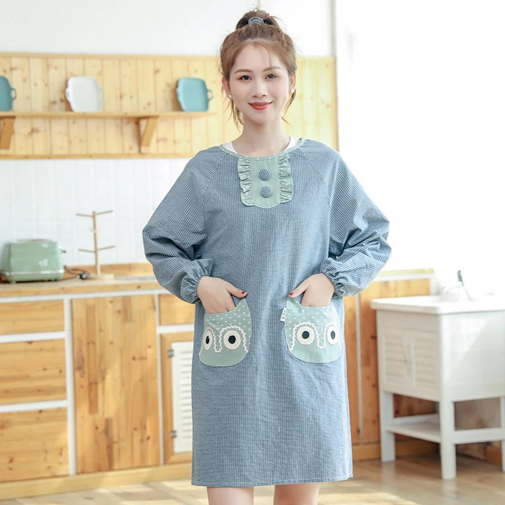 Japanese simple style With Pocket Apron Kitchen oil-proof Adult Long Sleeve Bibs Fashion Household Aprons wholesale