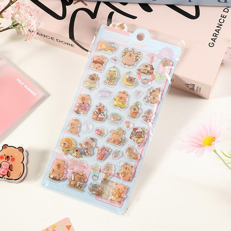 Capibala 3d Relief Bubble Stickers Capybara Cartoon Animals Cute Decoration Goo In Stock For Kid
