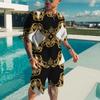 2025 Summer New Men's Luxury Gold Pattern Sportswear 3D Printed Short Sleeve T-shirt Set Fashionable Casual Men's T-shirt