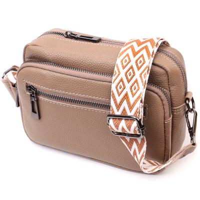 Practical Women's Bag with a Patch Pocket Made of Genuine Leather Vintage 22638 Beige