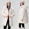 Jaqueta Feminina Nova Inverno 2024 Parka Média Longa com Capuz Jaqueta Acolchoada de Algodão Parkas Femininas Casuais Soltas Quentes Roupa Exterior Casacos de Neve