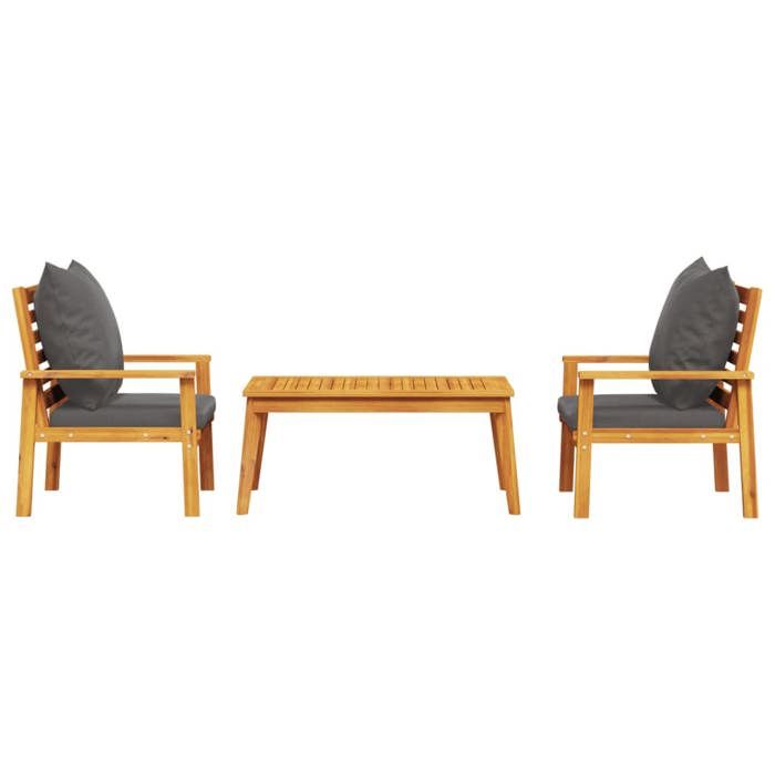 VidaXL Salon de Jardin avec Coussins 3 pcs, Canapés de Terrasse, Ensemble de Meubles de Patio, Mobilier d'Extérieur, Bois 3211808