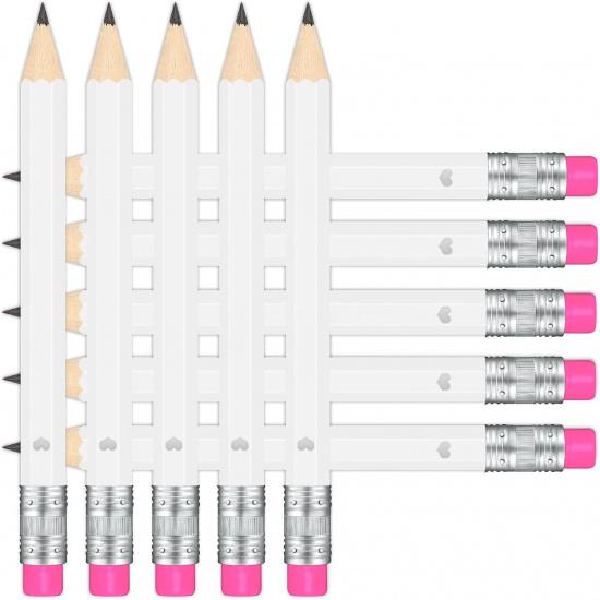 50Pcs - Bridal Shower Sharpened Half Pencils with Erasers, Pre-sharpened Pencils for Bridal Shower & Wedding Games, 4 Inches (White - Miss to Mrs.)