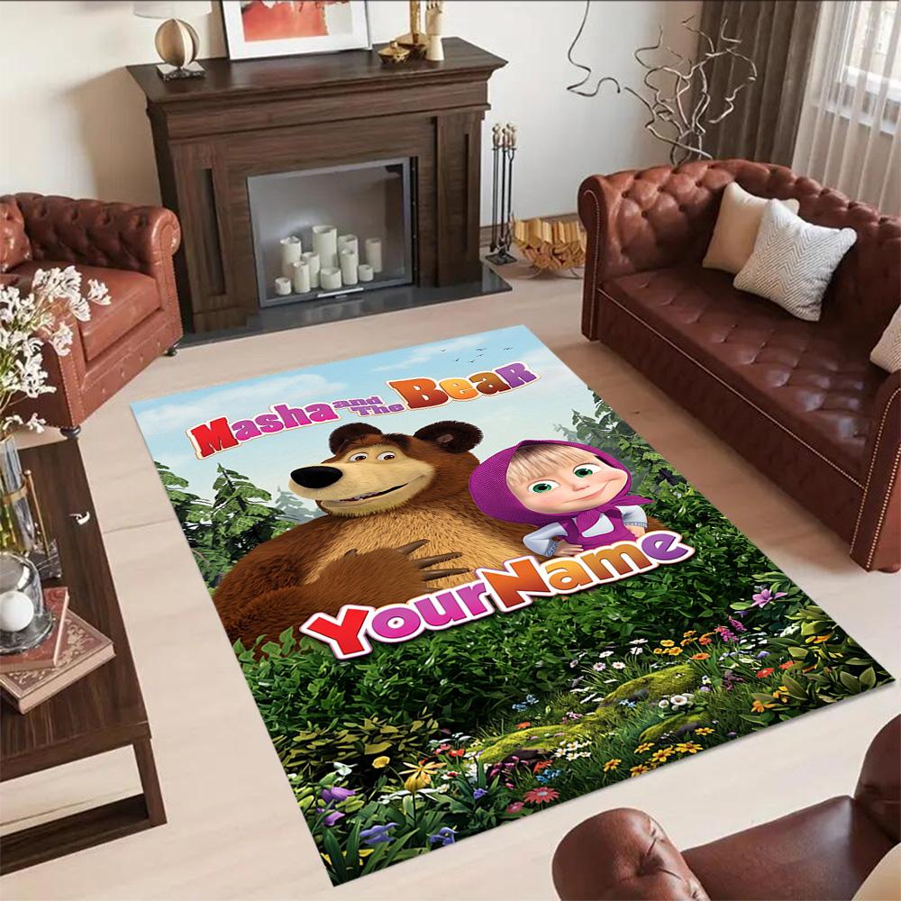 Masha Bear Customize Text Floor Rug Office Rug Design for Study Room Game Room Decorate Room Entryway Anti-slip Rug Decorate Offices