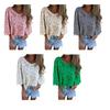 Yousheng Women Tops Round Neck 3/4 Sleeves Lace Decorated Loose Fit Casual Shirt Solid Color Breathable Irregular Tops