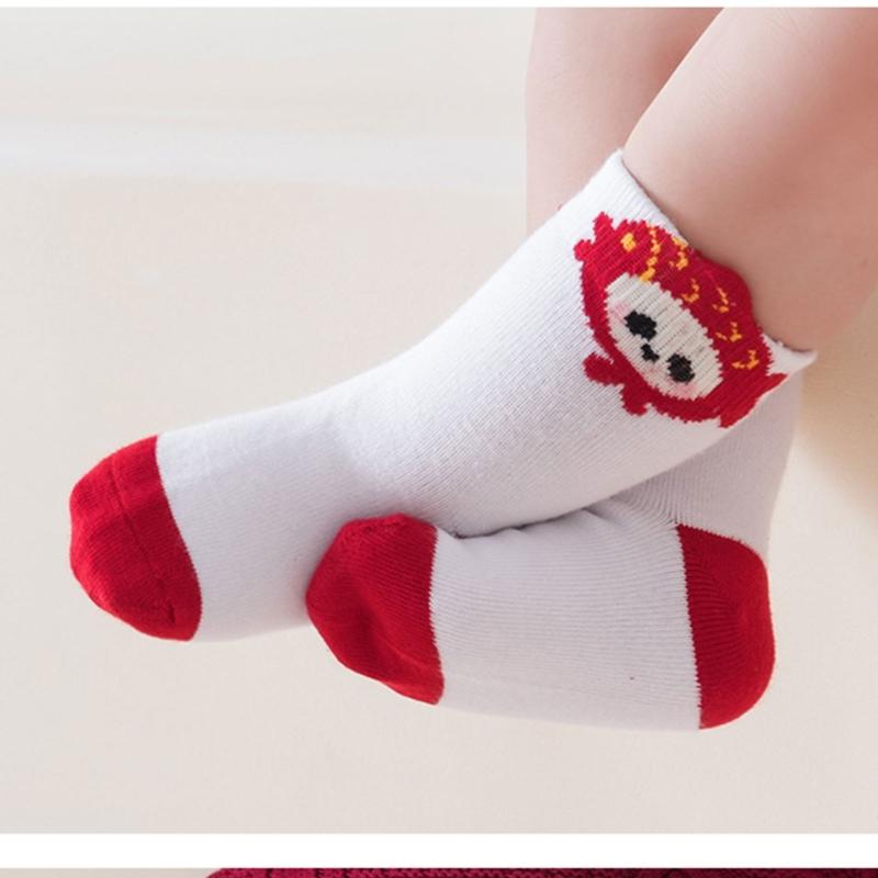 5 Pairs Breathable Infant Socks Fun Cartoon Prints Moisture Wicking New Year'S Socks For Daily Activities