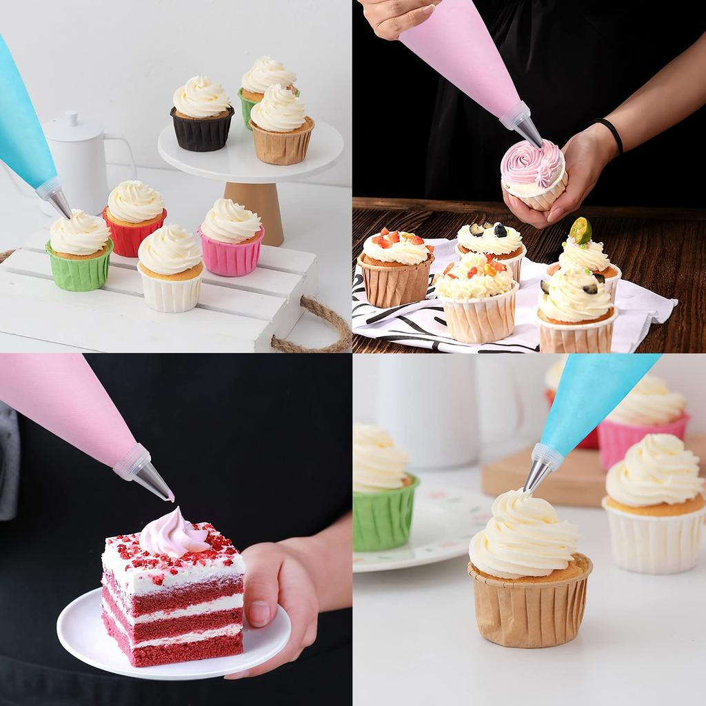 Piping Bags and Tips Set, Pastry Bags, Icing Bags Disposable for Cakes Decorating Kit Supplies Couplers Scraper Baking Supplies