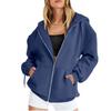 Women's Zip Up Hooded Sweatshirt Jacket Loose Fit Casual Solid Color Long Sleeve Outerwear