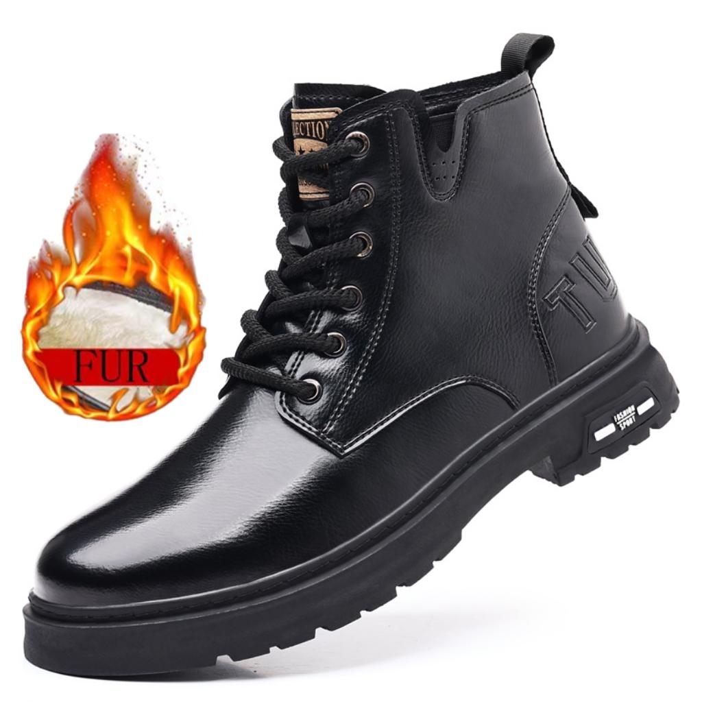 Móda Zima Plus Sametová kůže Pánské kotníkové boty Outdoor Ležérní obuv Bojové boty se silnou podrážkou Teplé pracovní boty Klasické ručně vyráběné boty