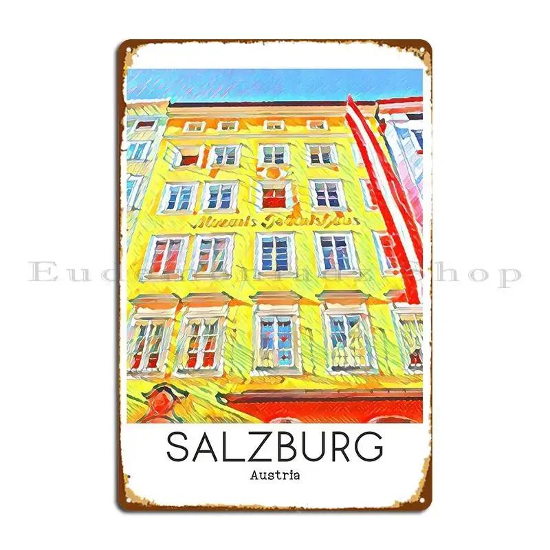 A Vintage Travel Illustration Of Salzburg Austria Metal Plaque Poster Create Pub Living Room Garage Retro Tin Sign Poster 20x30cm(7.8x11.8inch)