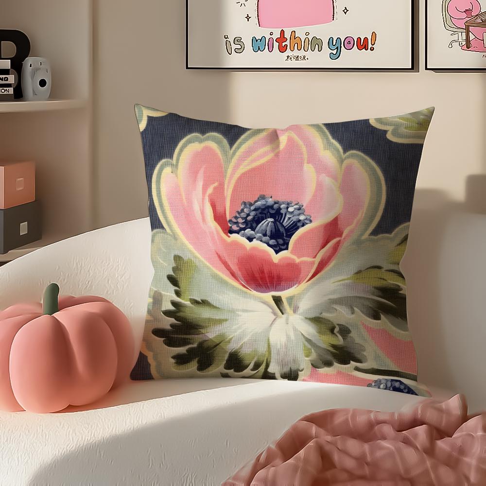 French Textile Floral Art Cushion Cover Pillowcase Short Plush Invisible Zipper Room Sofa Cushion Cover
