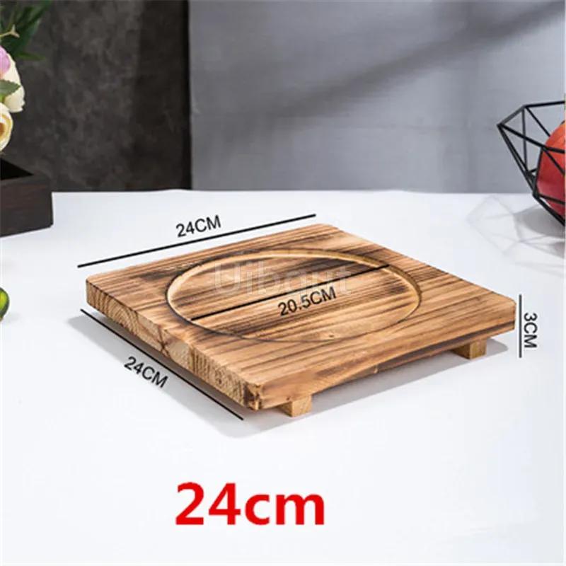 Heat Insulation Wooden Mat Iron Plate Bottom Board Bowl BBQ Square Wood Pad Stone Casserole Pot Pad Placemat for Dining Table
