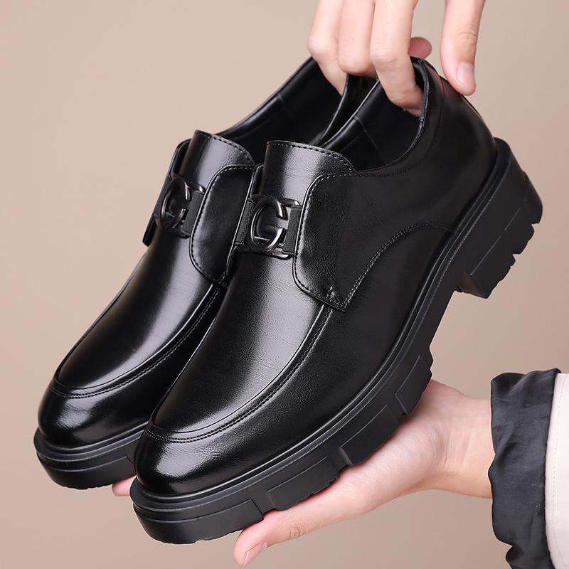 

New men s cowhide formal leather shoes men s business black leather casual one-pedal men s shoes commuter high-end single shoes 38