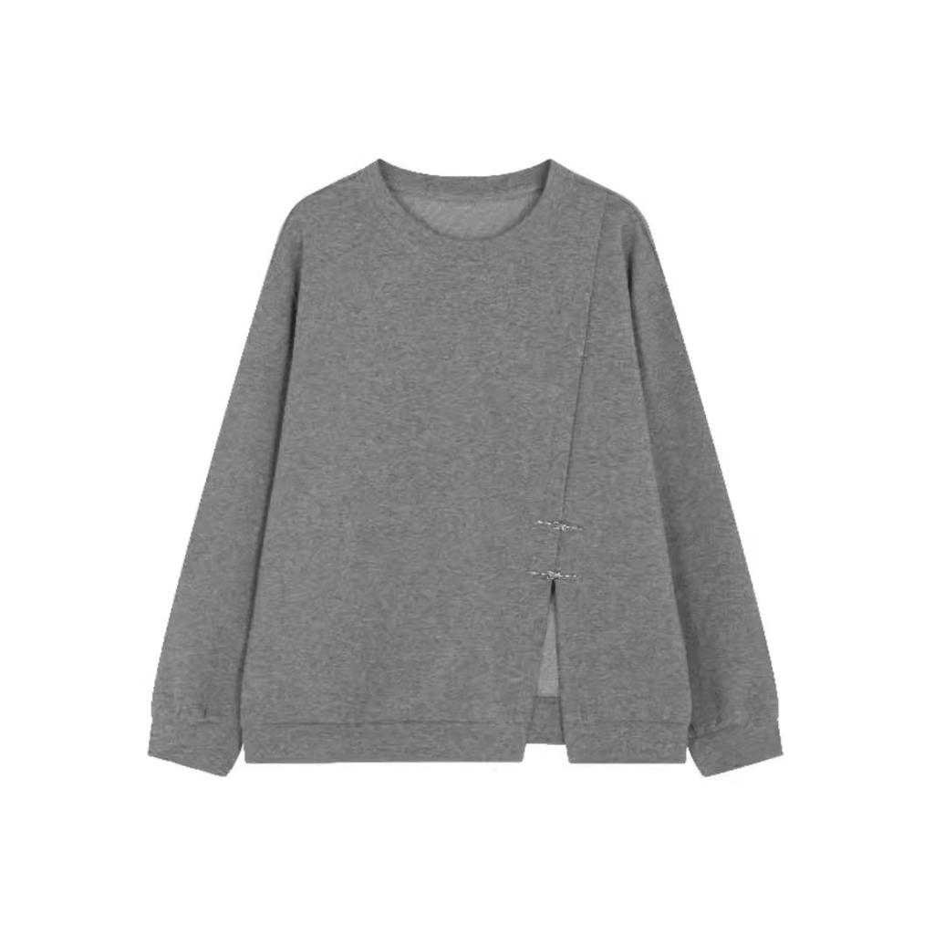 Loose Slit New Chinese Sweatshirt Autumn New Fashionable Casual Simple Sweatshirt for Women