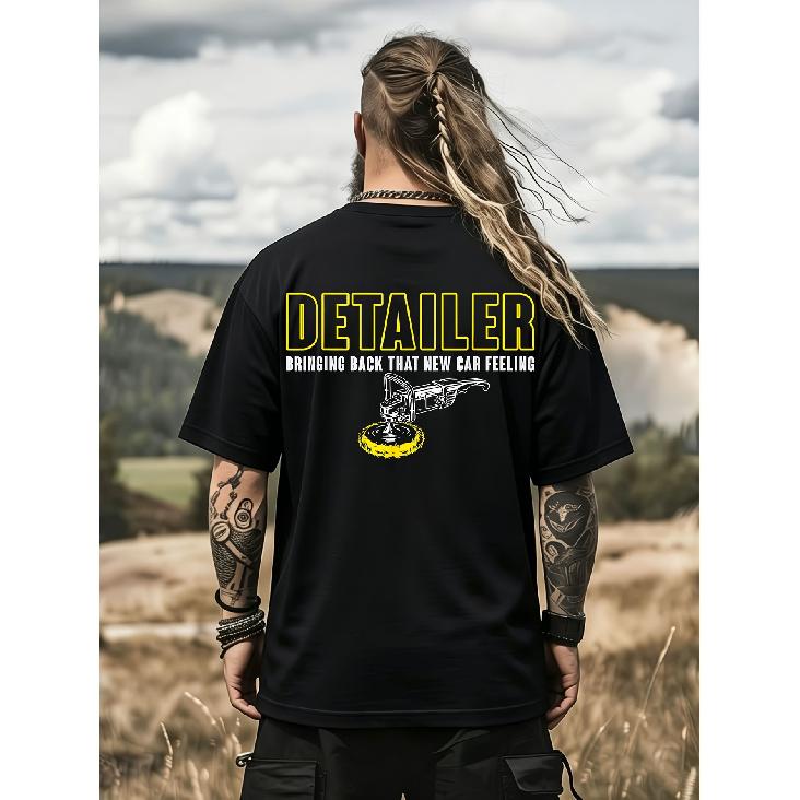 Large Size T-Shirt for Car Detailing Fans - Short-Sleeve Casual Tee Detailer Design Showcasing Car Cleaning Services And Polishing Waxing Equipment