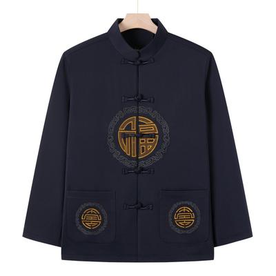 Jaqueta masculina de meia-idade, terno Mao, terno Tang de pai, casaco de primavera e outono, roupas de aniversário de avô, terno Tai Chi