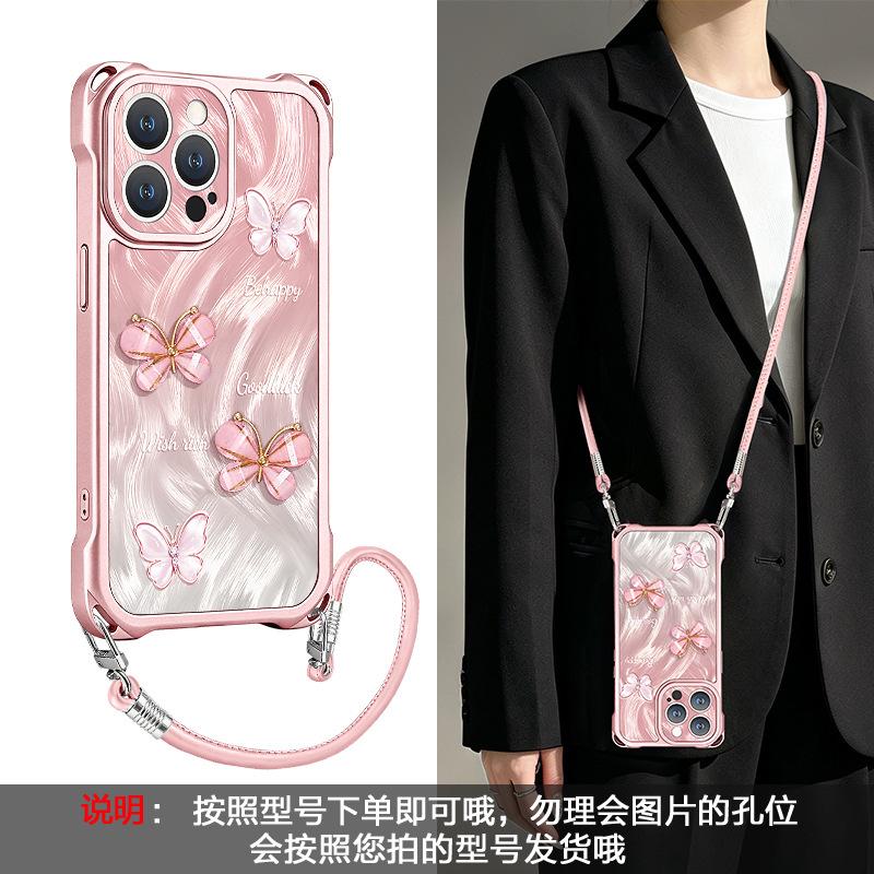 Smudged butterfly doll is suitable for Apple 11promax mobile phone case iphone11 four-corner lanyard 11 feather yarn 11 women