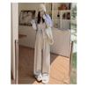 Petite Women's High-Waisted Apricot Knitted Pants - Wide-Leg, Drapey, Soft, Spring/Autumn, Fits 150cm.