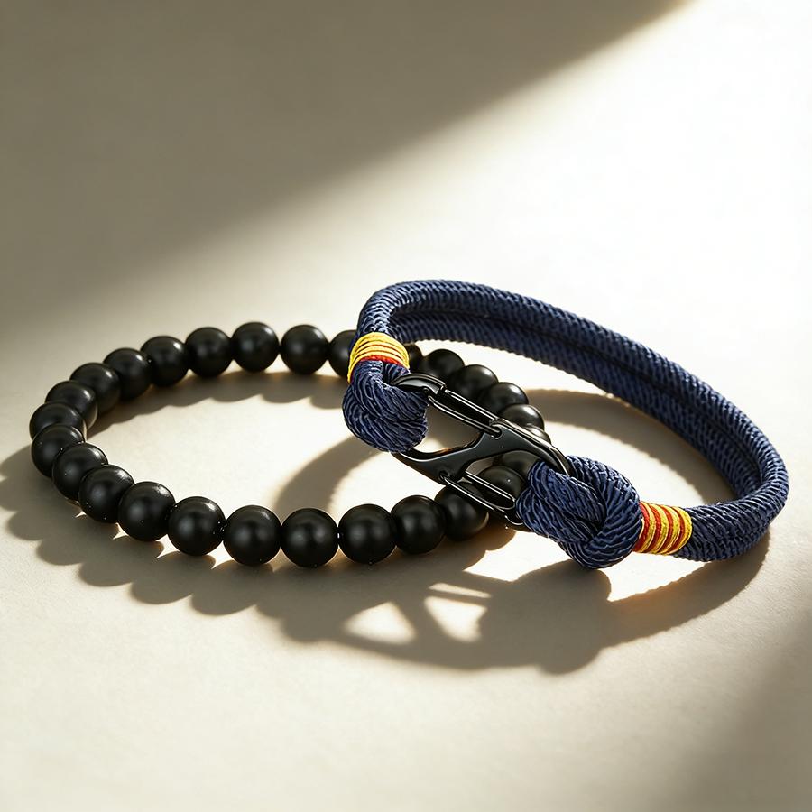Stylish Men Bracelet Set Selected High Quality 4mm Rope 5 Colors Options 8mm Matte Strand Braslet Casual Wrist Accessories Homme