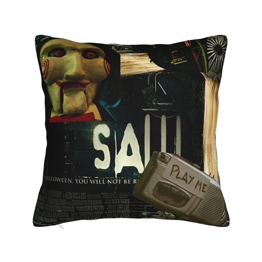 Bedruckte Säge-Jigsaw-Horrorfilm-Kissenbezug Polyester-Kissenbezug Dekoration Halloween Gothic-Kissenbezug Bezug Stuhl Reißverschluss
