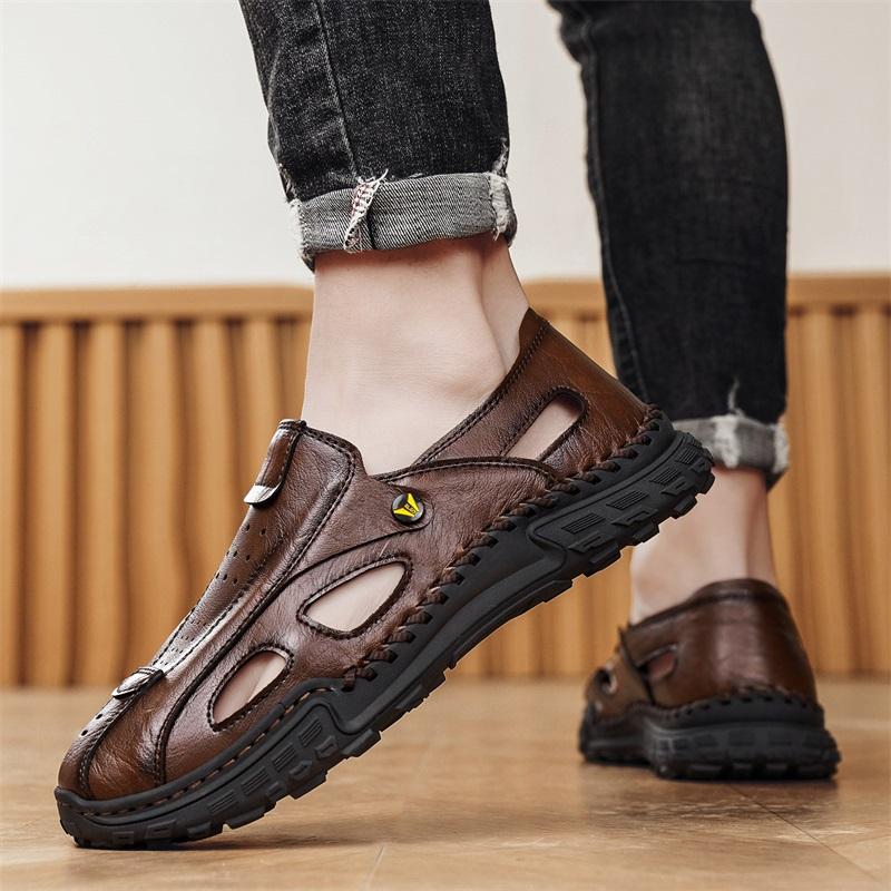 Handmade Summer Men's Sandals Leather Men's Shoes Casual Trekking Sneakers Outdoor Comfortable Breathable Travel Driving Shoes