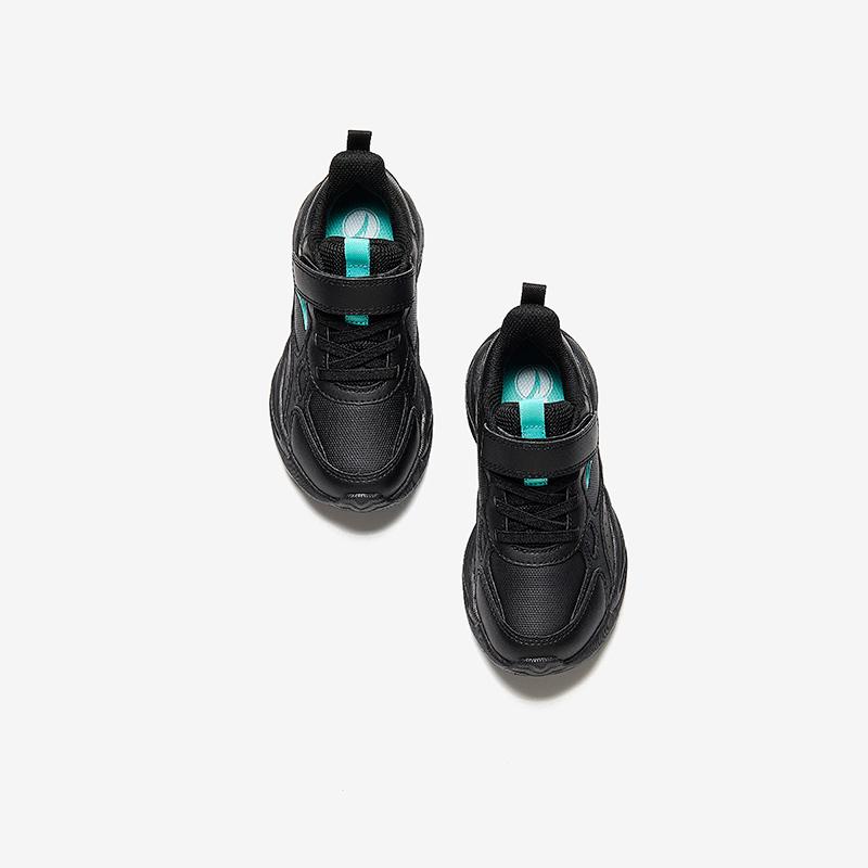 Anta Kids Synthetic Leather Fashion Versatile Lightweight Shock Absorbing Low Top Running Shoes Kids sneaker Black Green A12449977N-3