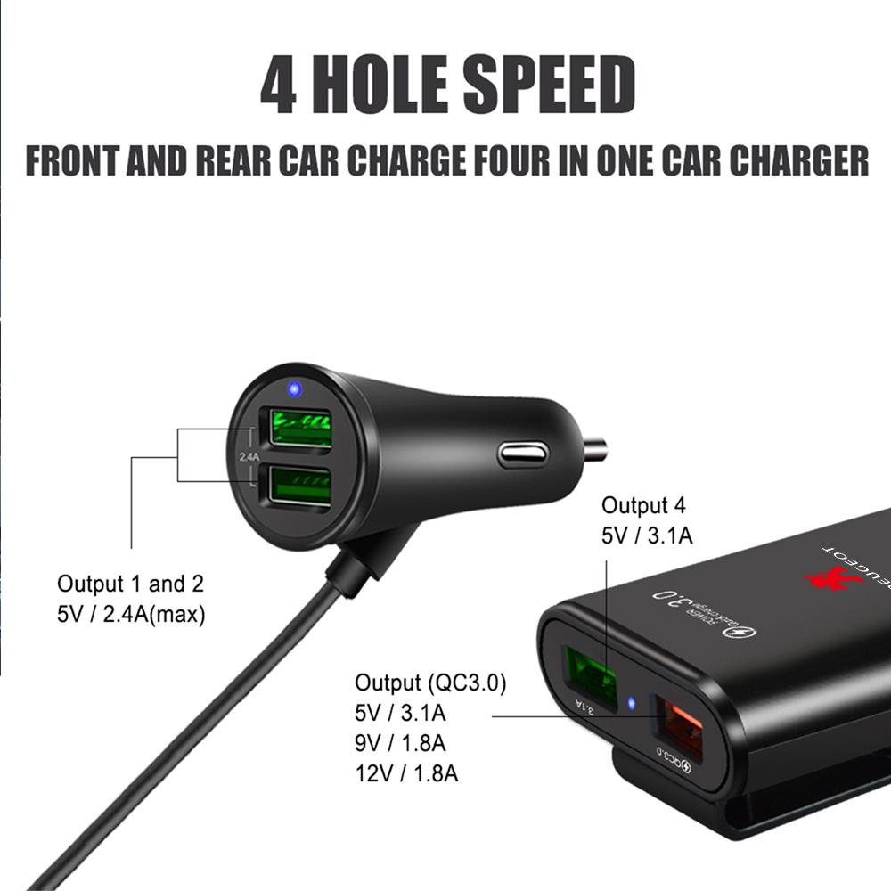 3 In 1 Car Fast Charger Car Socket Adapter USB Extended b Wire Car Accessories For Peugeot 208 3008 107 308 2008 207 508 607 301