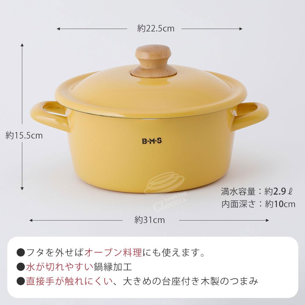 Fuji Enamel Beams Simple 20cm Casserole, Gas and Induction Compatible, Enamel Pot, Vanilla