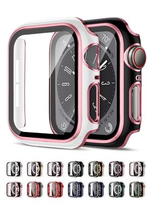 Displayschutz für Apple Watch Hülle 45mm 44mm 41mm 42mm 40mm 38mm PC Stoßfänger Gehärtetes Glas+Abdeckung iWatch Serie 9 8 7 SE 6 5 4