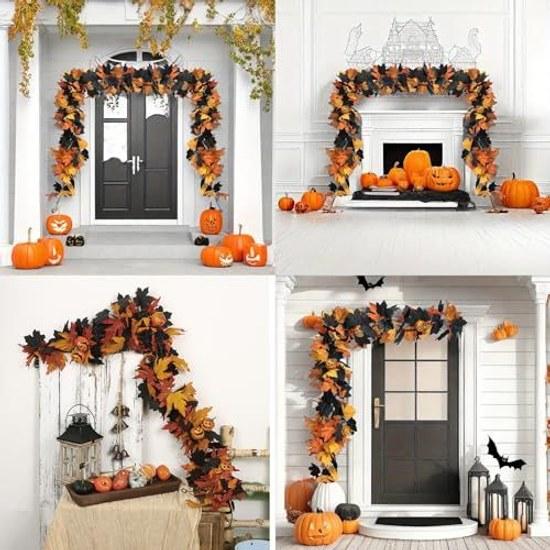 Maple Garland 1 Piece 1.75M Ideal Halloween Decorations Artificial Flowers Autumn Leaves Foliage Pumpkin Spider Fall Thanksgiving Wisteria Photography