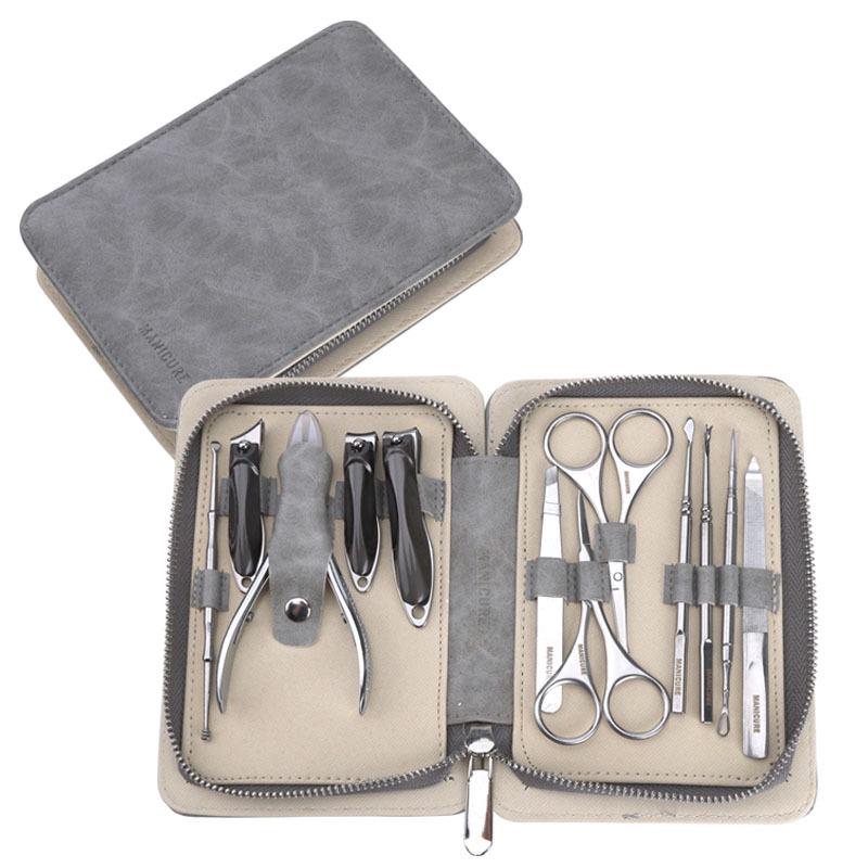 German Precision 12-Piece Stainless Steel Nail Clipper & Manicure Set - High-Quality Grey Glossy Finish