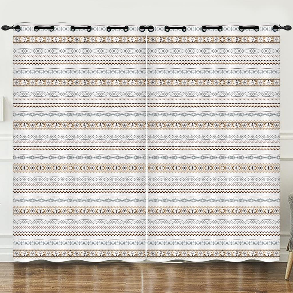 Curtains Floral Bohemian Stripes 3D Digital Printing Blackout Curtain Punching
