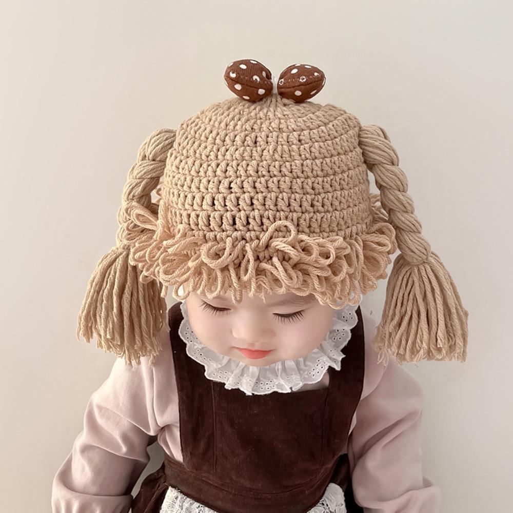 Breathable Baby Braid Wig Hat Windproof Newborn Headgear Fashion Kids Knitted Hat Winter
