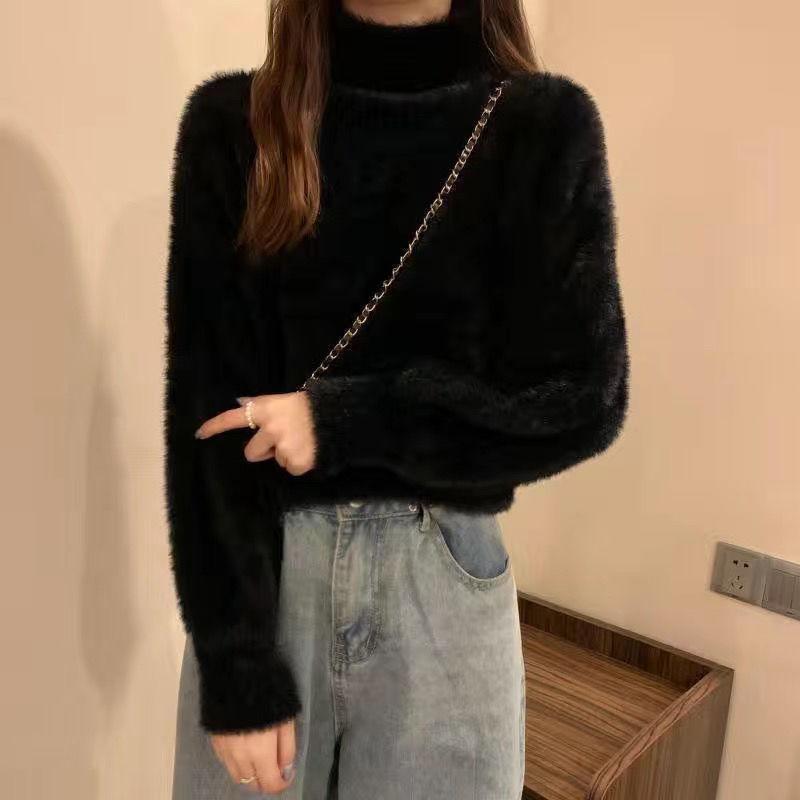 Casual Solid Knit Sweater Ladies V Neck Crew Neck Warm Daily Long Sleeve Blouse