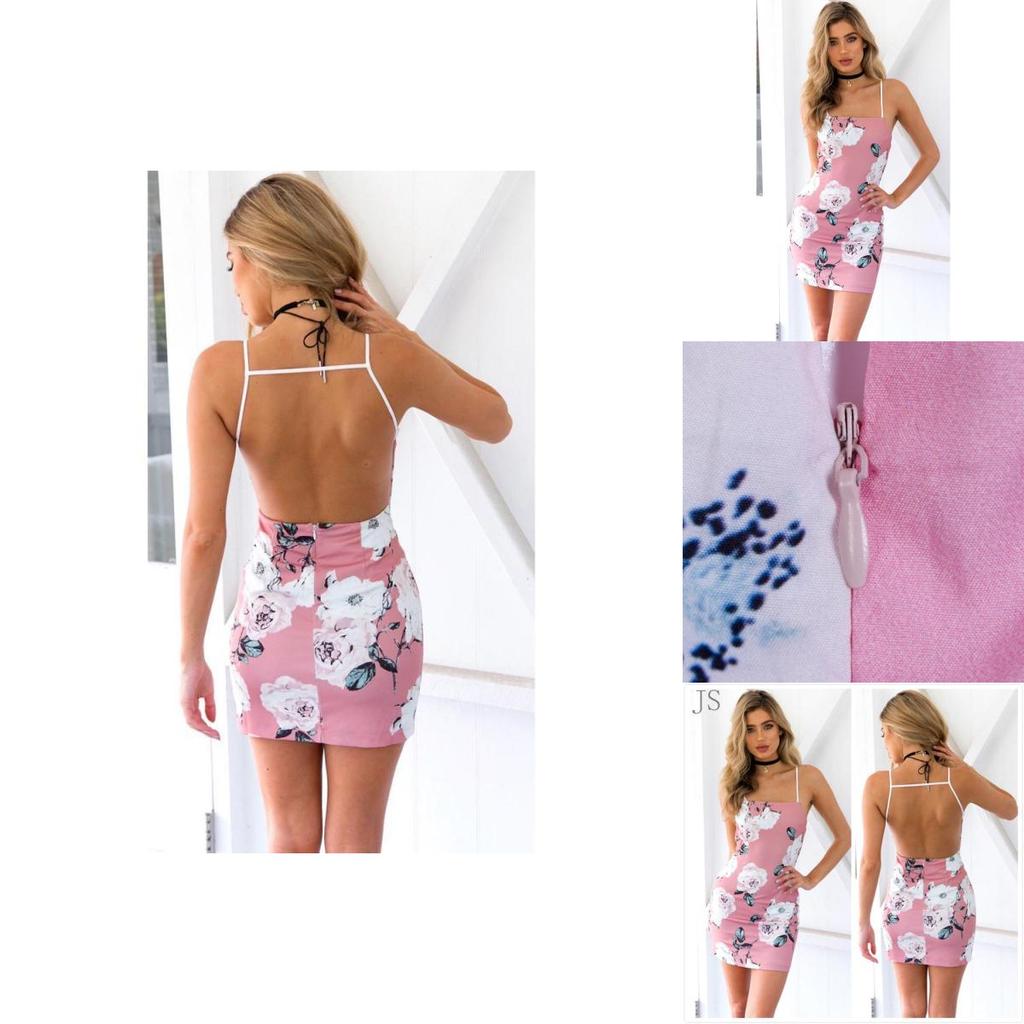 Elegant Women Sleeveless Floral Print Backless Dress For Summer Evening Parties