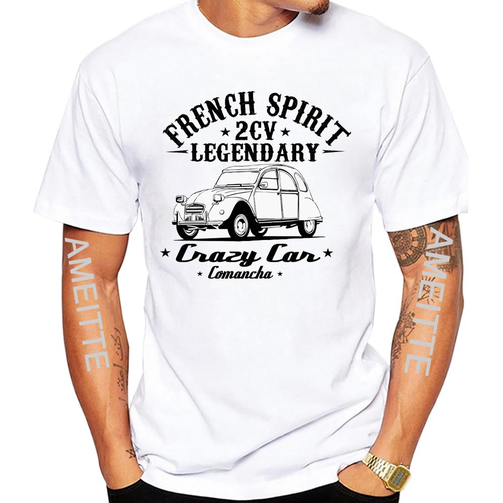 Neues Herren Kurzarm Vintage 2cn Acadiane Und 2cv Französischer Geist T-Shirt Hip Hop Junge Lässige T-Shirts Legende Altes Auto Sport T-Shirt