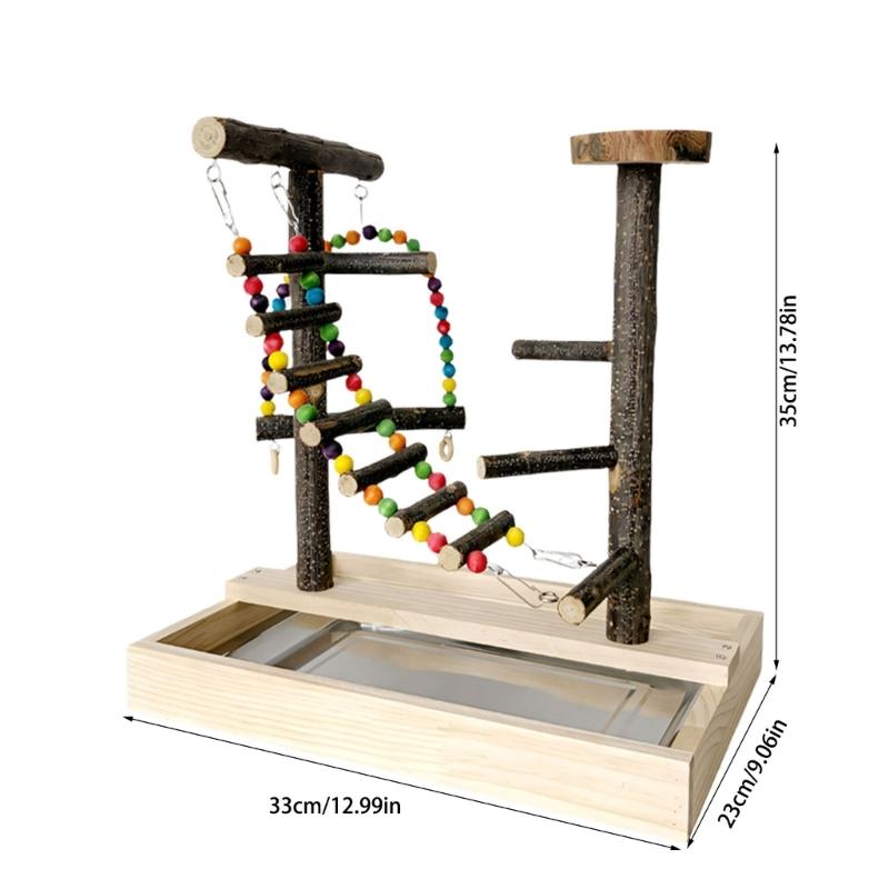 Natural Wood Bird Perches Toy Colorful Beads Climbing Ladder And Swinging Toy For Parakeets Cockatiels