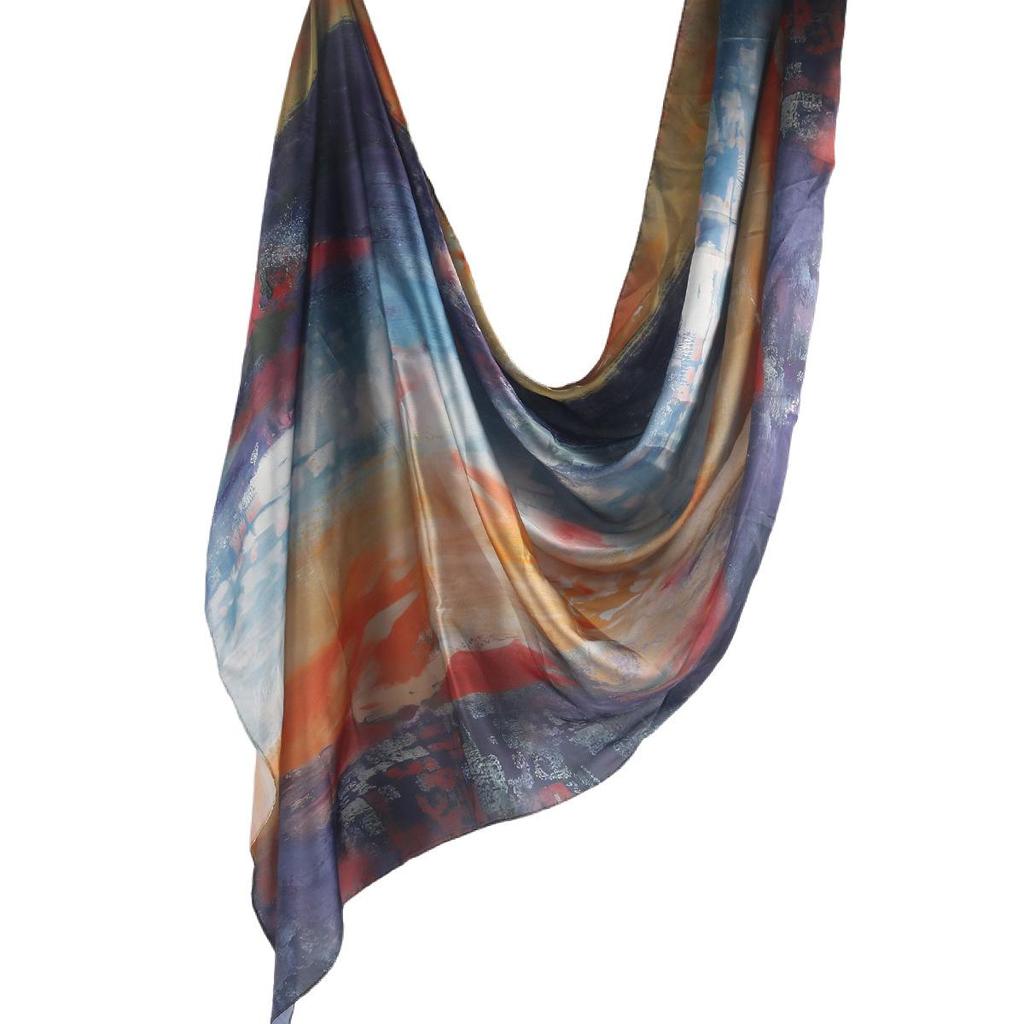 Silk Printed Marble Ethnic Headscarf and Shawl