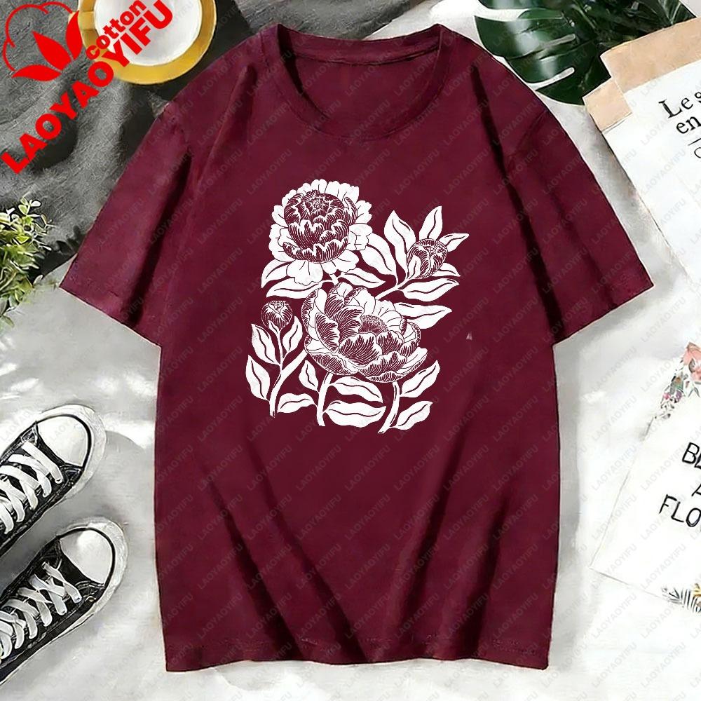 Peony Floral Ringer Tee Vintage Botanical TShirt Cottagecore Flower Shirt Retro Linocut Floral Tee Boho Garden Graphic Shirt