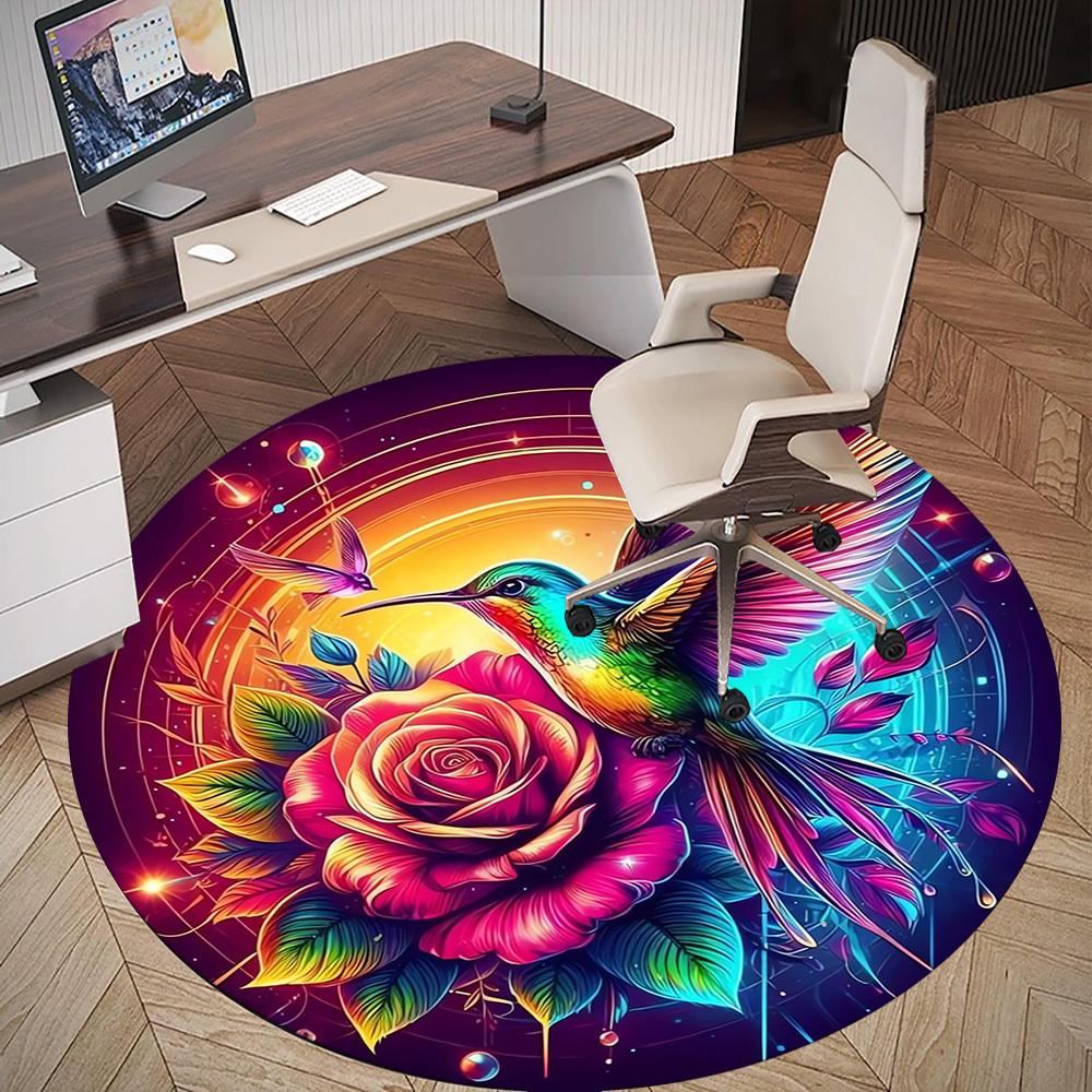 1pc HummingbirdRose Round Chair mat Area Rug - Non-Slip, Floor Mat for Office, Bedroom, Ideal home decor Christmas Gift p0811478