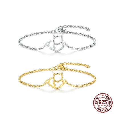 Originalt Nytt Sött Katt S925 Silver Armband Dam Mode Kreativa Handaccessoarer
